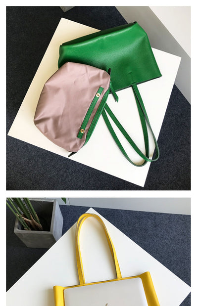 Genuine Leather Lightweight Small Size Tote Bag Shoulder Bag Handbag