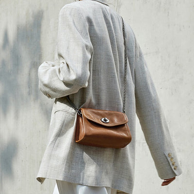 Genuine Leather Crossbody Bag - Stylish Envelope Package Chain Small Messenger Shoulder Bag - Bagbagsitter