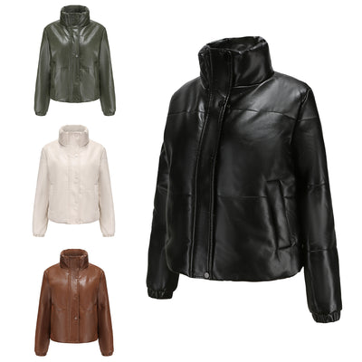 Vegan Leather Coat Thickened Cotton-padded Jacket