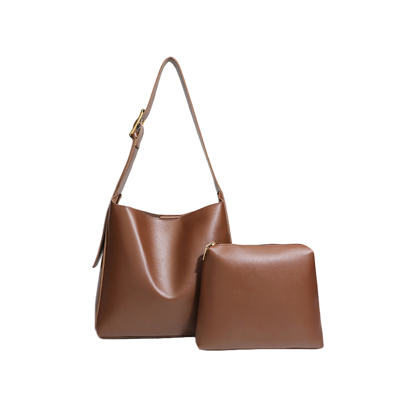 Vegan Leather Bucket Bag - Maillard Crossbody and Shoulder Bag 3 in 1 Fashion Women Anti-Theft Backpack