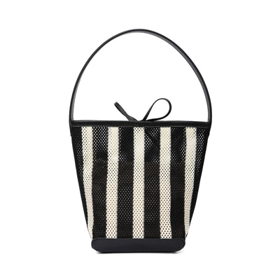 Cloth Shoulder Underarm Woven Fabric Women's Bag Black White Striped Bucket Bag