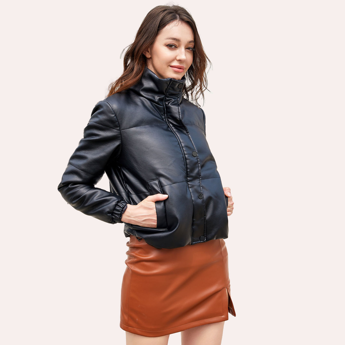 Vegan Leather Coat Thickened Cotton-padded Jacket