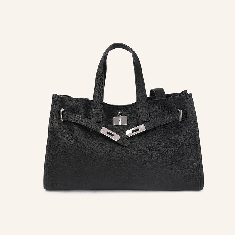 Genuine Leather Crossbody Bag with Locker Design and Large Capacity Black 3 in 1 Fashion Women Anti-Theft Backpack