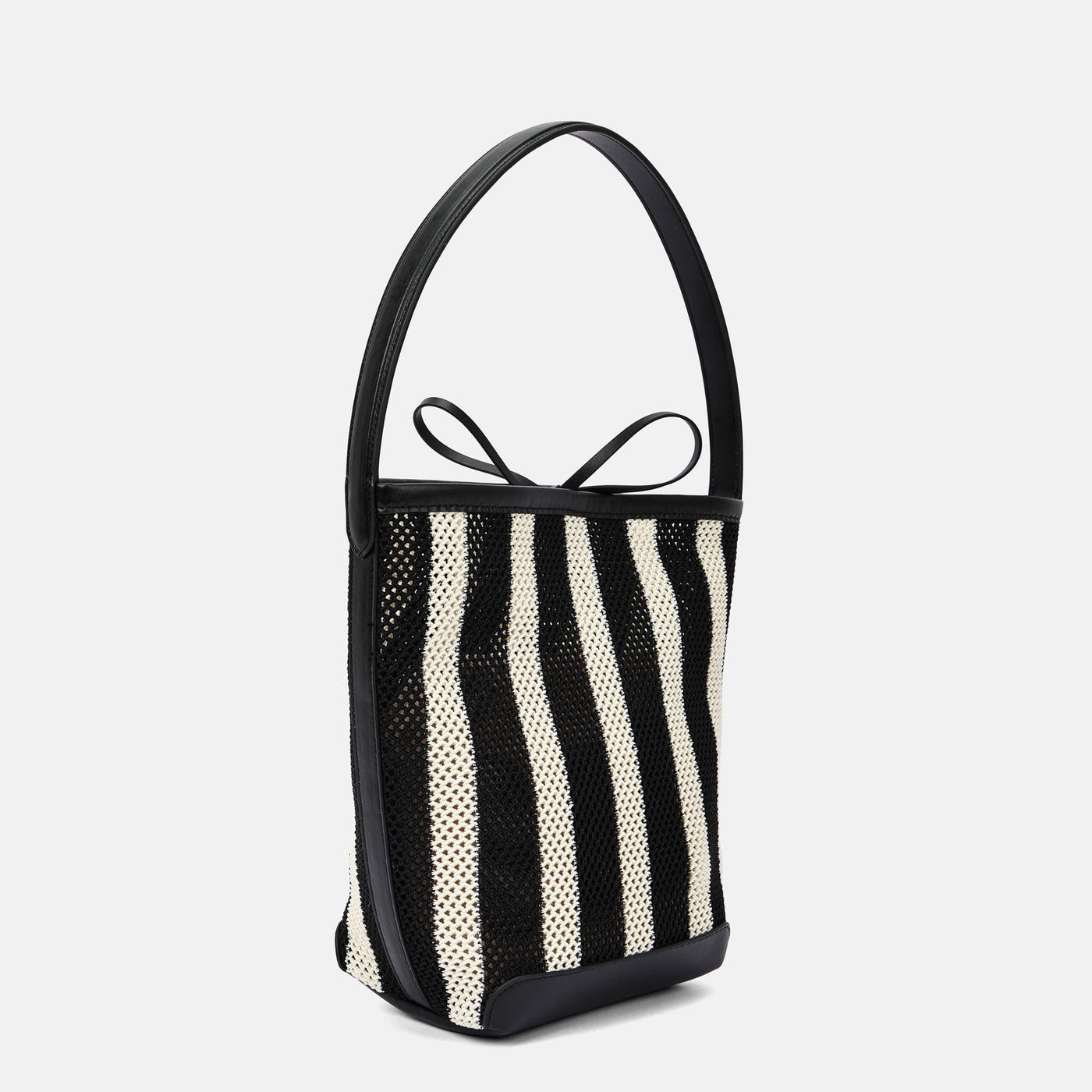 Cloth Shoulder Underarm Woven Fabric Women's Bag Black White Striped Bucket Bag