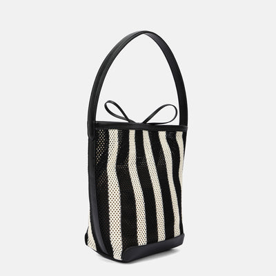 Cloth Shoulder Underarm Woven Fabric Women's Bag Black White Striped Bucket Bag