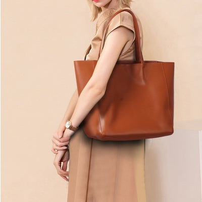 Genuine Leather Large Capacity Shopping Bag Shoulder Bag Tote Bag