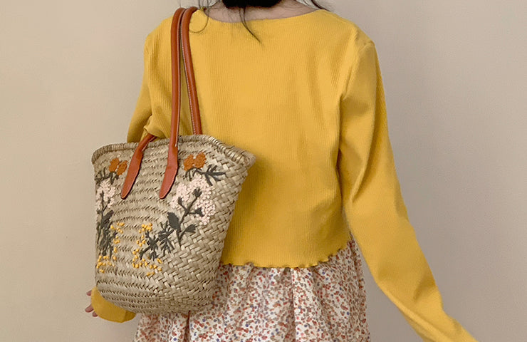 Straw Handbag Single Shoulder Crossbody Straw Bag Underarm Summer Beach Bag