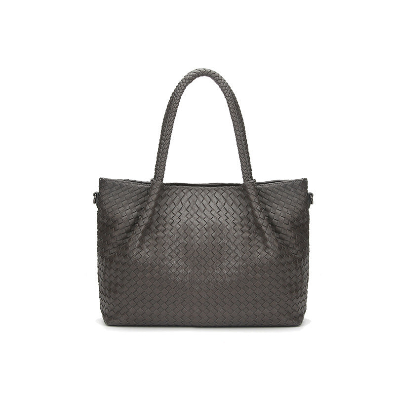 Vegan Leather  Woven Large Capacity Shoulder Bag Portable