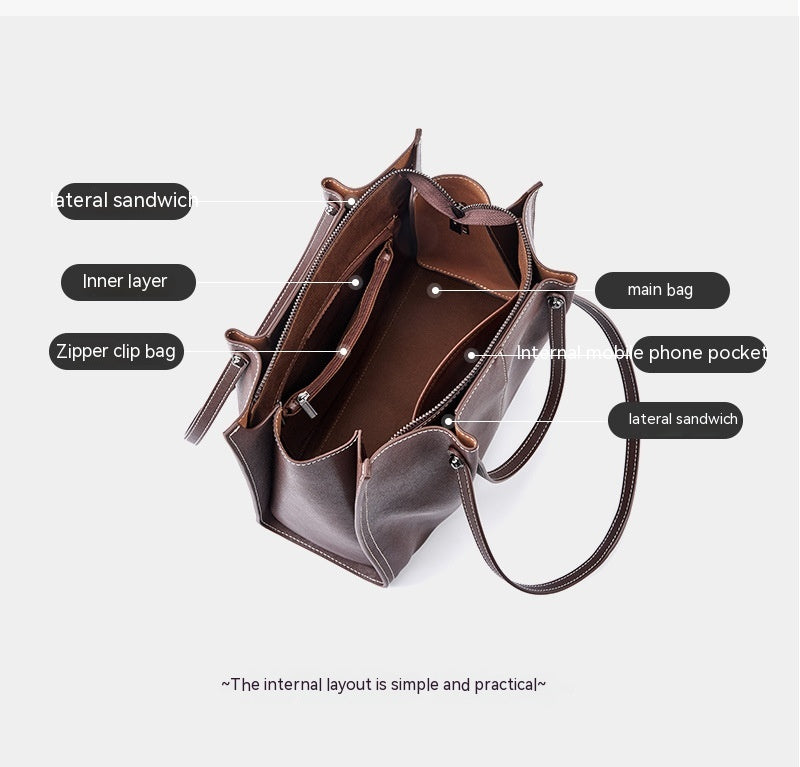 Genuine Leather Large Capacity Shoulder Bag Tote Bag