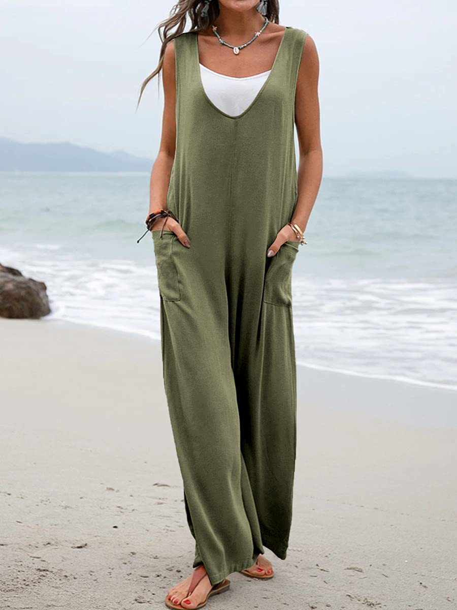 Fashion Jumpsuit V-neck  Wide Leg Trousers For Women