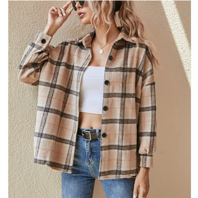 Cozy Long-sleeved Plaid Jacket Shirt Top