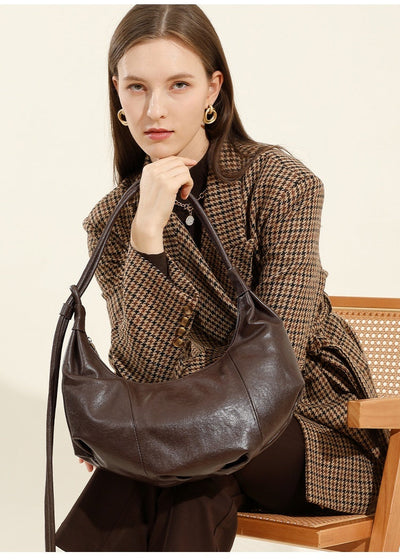 Genuine Leather Croissant Bag | Stylish Shoulder and Crossbody Design 3 in 1 Fashion Women Anti-Theft Backpack