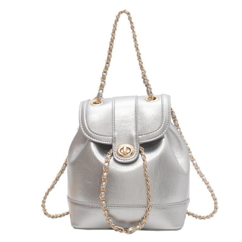 Vegan Leather Chain Backpack One Shoulder Bucket Bag