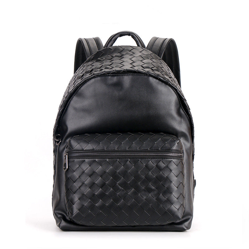 Genuine Leather Woven Backpack Large-capacity School Bag