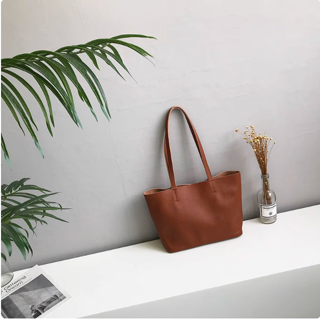 Genuine Leather Lightweight Small Size Tote Bag Shoulder Bag Handbag