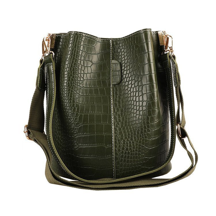 Vegan Leather Wide Shoulder Strap  Shoulder Bag Bucket Bag Crossbody Bag