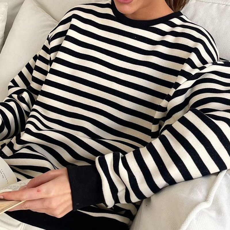 Knitted Thick Casual Striped Pullovers Women