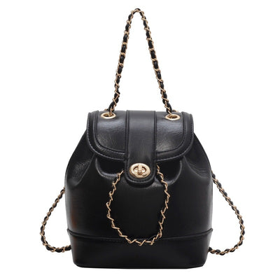 Vegan Leather Chain Backpack One Shoulder Bucket Bag