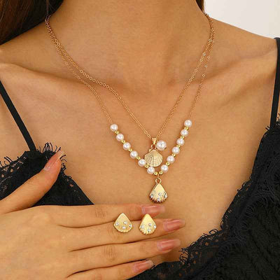 Rhinestone Pearl and Seashell Necklace