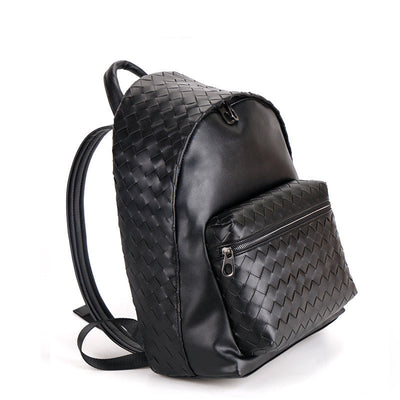 Genuine Leather Woven Backpack Large-capacity School Bag