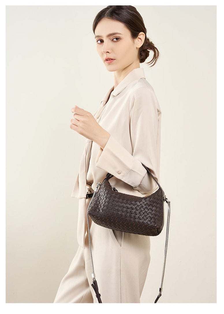 Leather Weave Dumpling Bag - Authentic Leather Tote, Shoulder, Underarm, and Crossbody Bag Authentic Leather Weave Dumpling Bag Tot