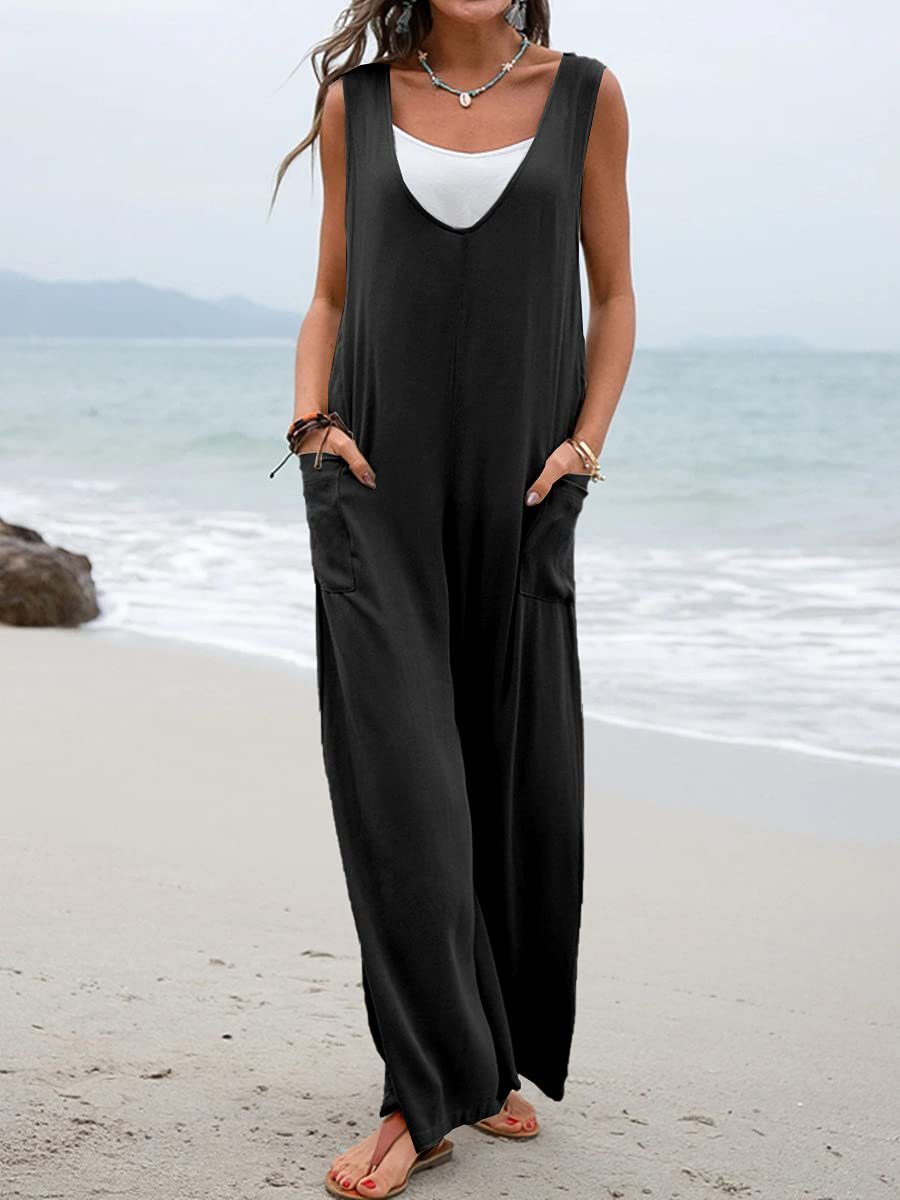 Fashion Jumpsuit V-neck  Wide Leg Trousers For Women