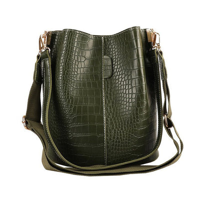 Vegan Leather Wide Shoulder Strap  Shoulder Bag Bucket Bag Crossbody Bag