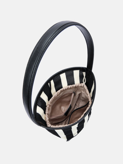 Cloth Shoulder Underarm Woven Fabric Women's Bag Black White Striped Bucket Bag Cloth Shoulder Underarm Woven Fabric Wom