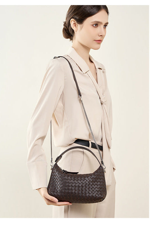 Leather Weave Dumpling Bag - Authentic Leather Tote, Shoulder, Underarm, and Crossbody Bag Authentic Leather Weave Dumpling Bag Tot