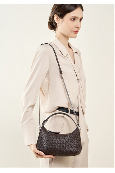 Leather Weave Dumpling Bag - Authentic Leather Tote, Shoulder, Underarm, and Crossbody Bag Authentic Leather Weave Dumpling Bag Tot