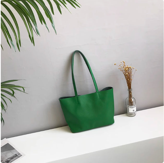 Genuine Leather Lightweight Small Size Tote Bag Shoulder Bag Handbag