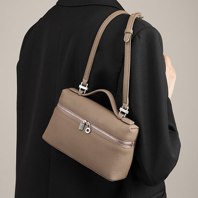 Genuine Leather Portable Box Messenger Bag Crossbody Shoulder Bag Underarm bag