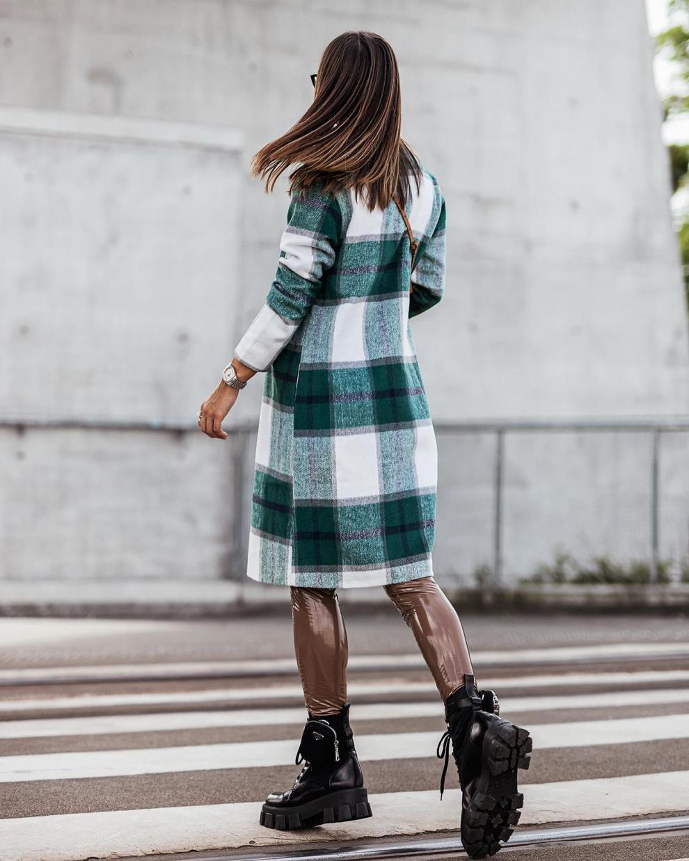 Printed Mid-length Plaid Wool Coat Light Jacket Women