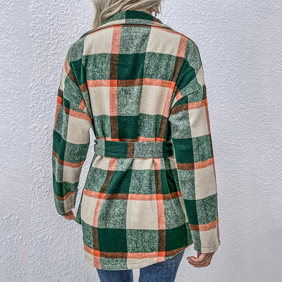 Mid Length Plaid Top With Loose Long Sleeves