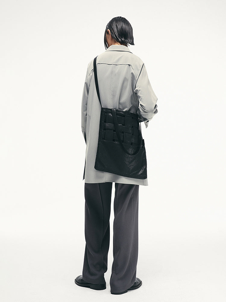Vegan Leather Woven Structure Crossbody Shoulder Bag Tote Bag