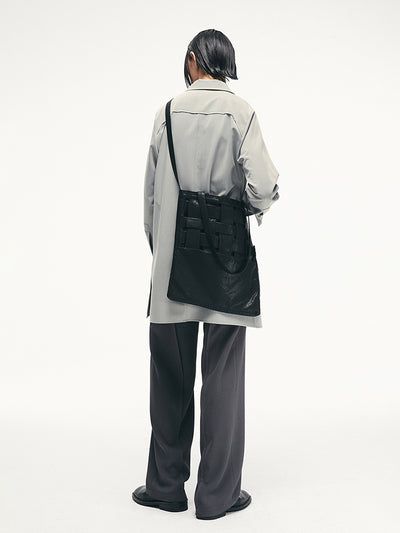 Vegan Leather Woven Structure Crossbody Shoulder Bag Tote Bag