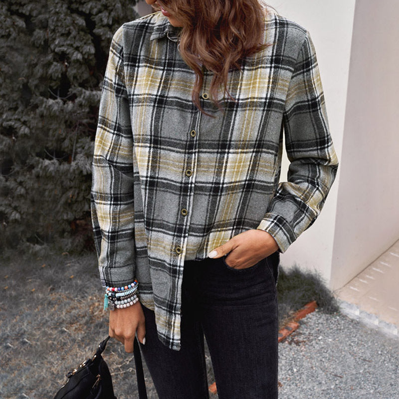 Mid-length Plaid Shirt Women's  Loose Long Sleeve Top