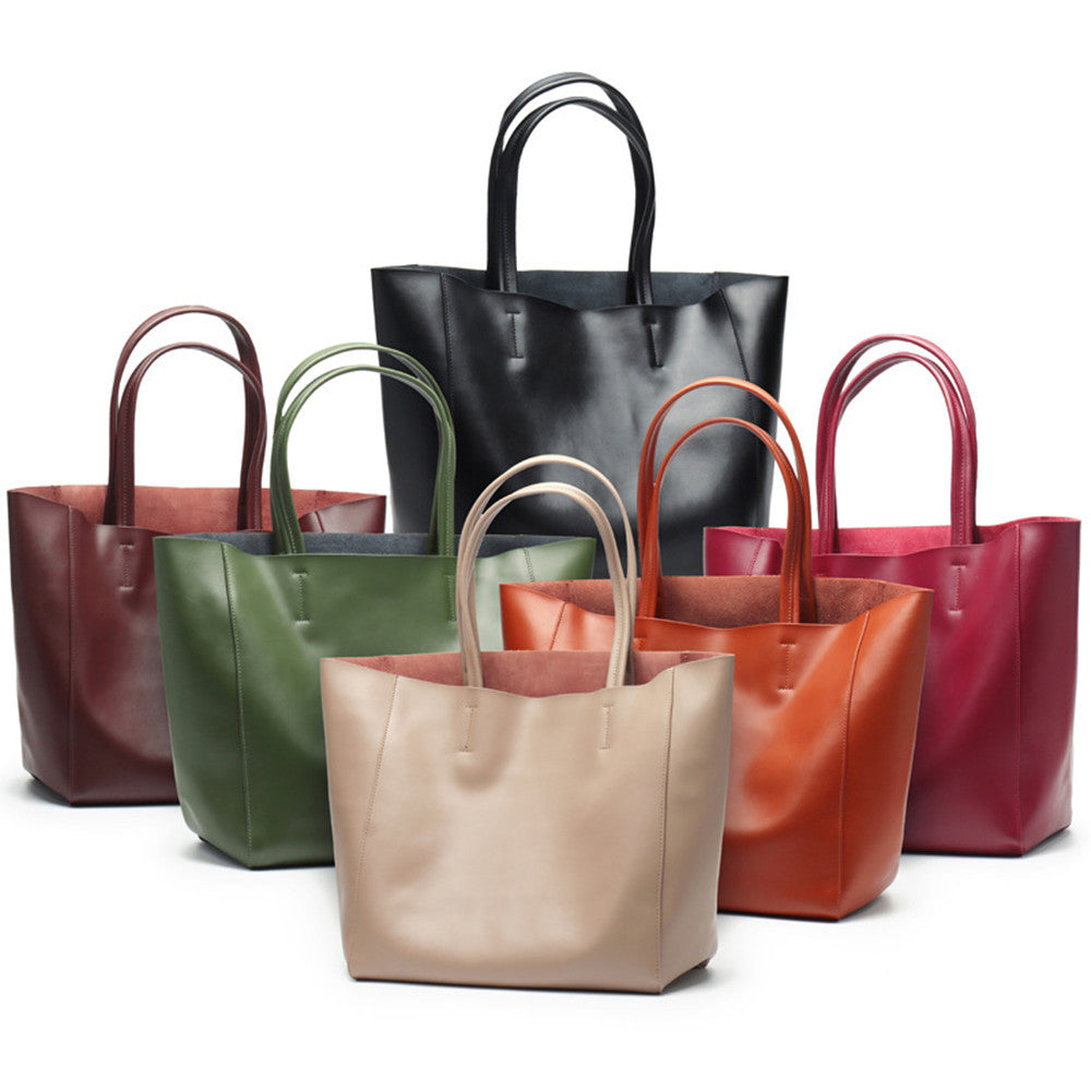 Genuine Leather Large Capacity Shopping Bag Shoulder Bag Tote Bag