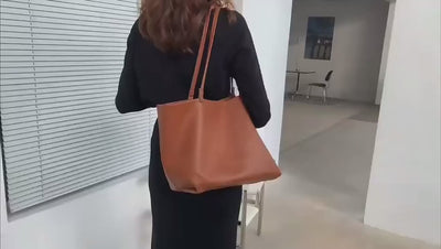 Vegan Leather Shoulder Bag - Large Capacity Soft Tote for Everyday Use