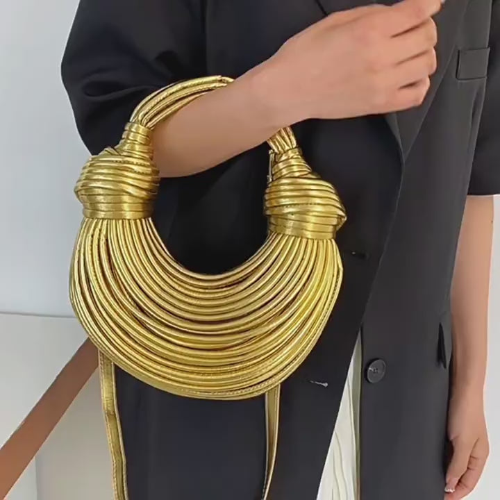 Vegan Leather Tote Bag - Shiny Surface Noodles Style Underarm Crossbody Bag