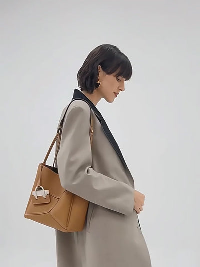 Genuine Leather Shoulder Tote Bag - Large Capacity Underarm Bag