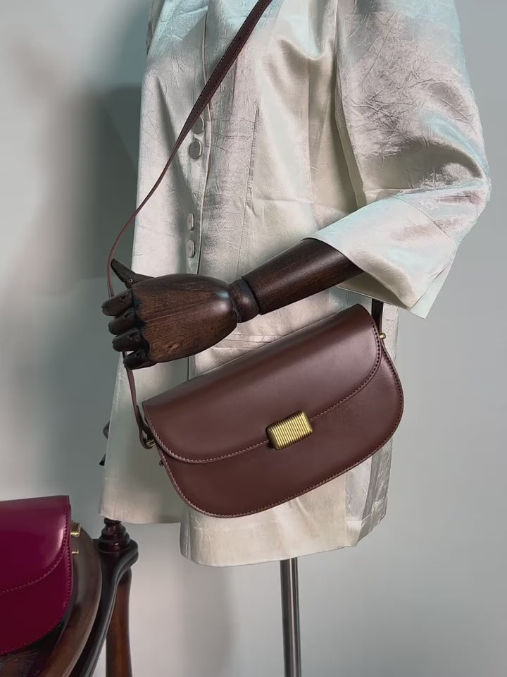 Genuine Leather Crossbody Bag - Stylish Underarm Saddle Bag