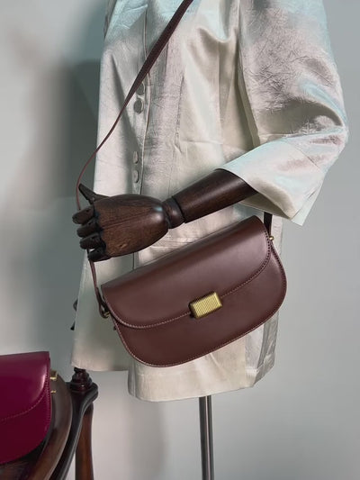 Genuine Leather Crossbody Bag - Stylish Underarm Saddle Bag