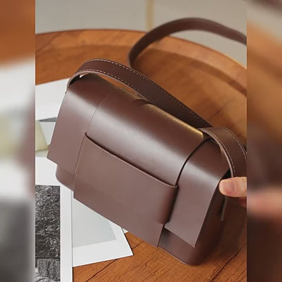 Genuine Leather Crossbody Bag - Small Square Woven Shoulder Bag