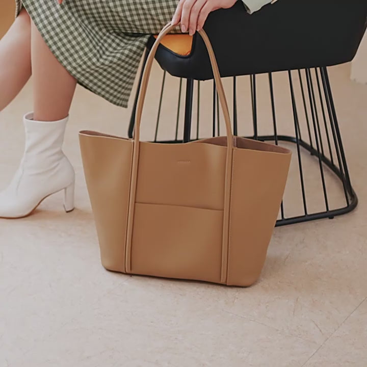 Genuine Leather Tote Bag - Larger Capacity Cowhide Simple Leather Bag