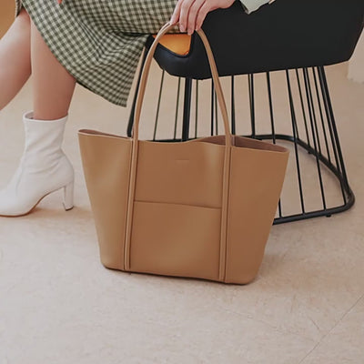 Genuine Leather Tote Bag - Larger Capacity Cowhide Simple Leather Bag