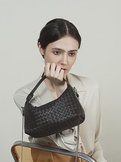 Leather Weave Dumpling Bag - Authentic Leather Tote, Shoulder, Underarm, and Crossbody Bag