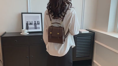 Vegan Leather Backpack with Buckle - Cross-body Shoulder Bag