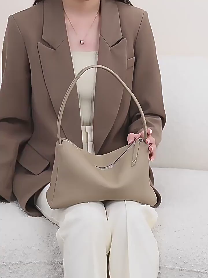 Genuine Leather Shoulder Tote Bag - French Style Underarm Bag