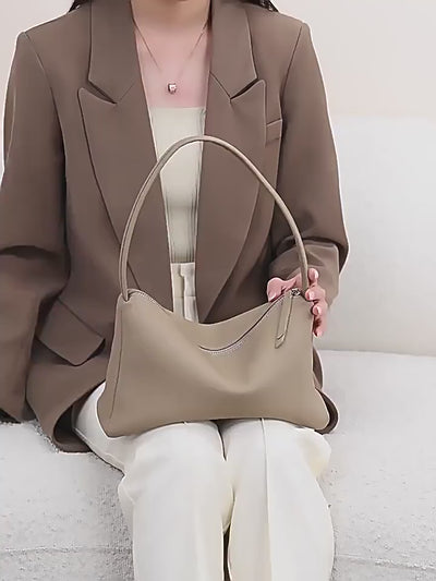Genuine Leather Shoulder Tote Bag - French Style Underarm Bag